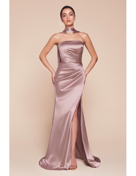 Straight strapless long strapless gown