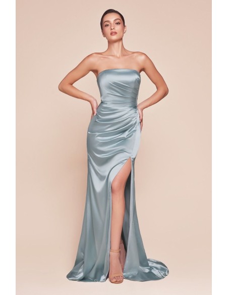 Straight strapless long strapless gown