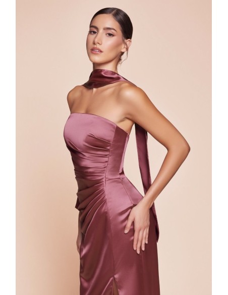 Straight strapless long strapless gown