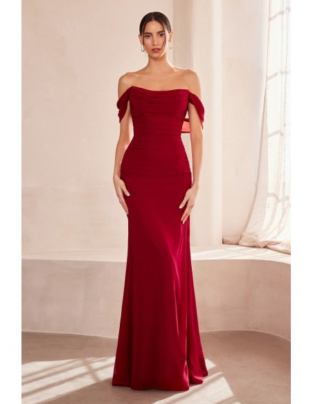 Long gown with draped bandeau neckline