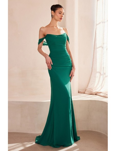 Long gown with draped bandeau neckline