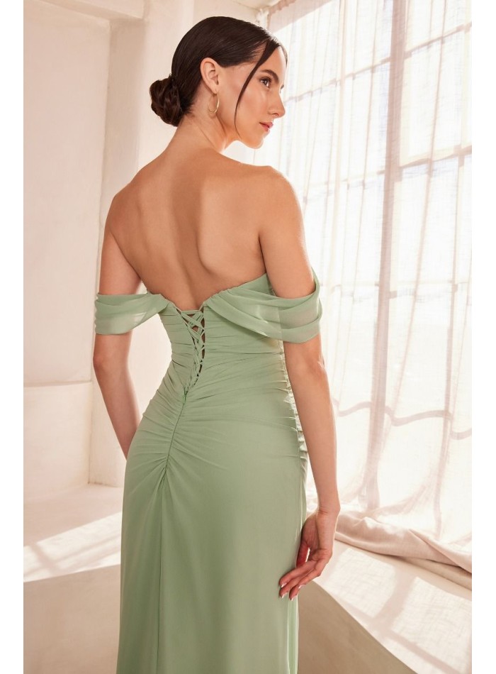 Long gown with draped bandeau neckline