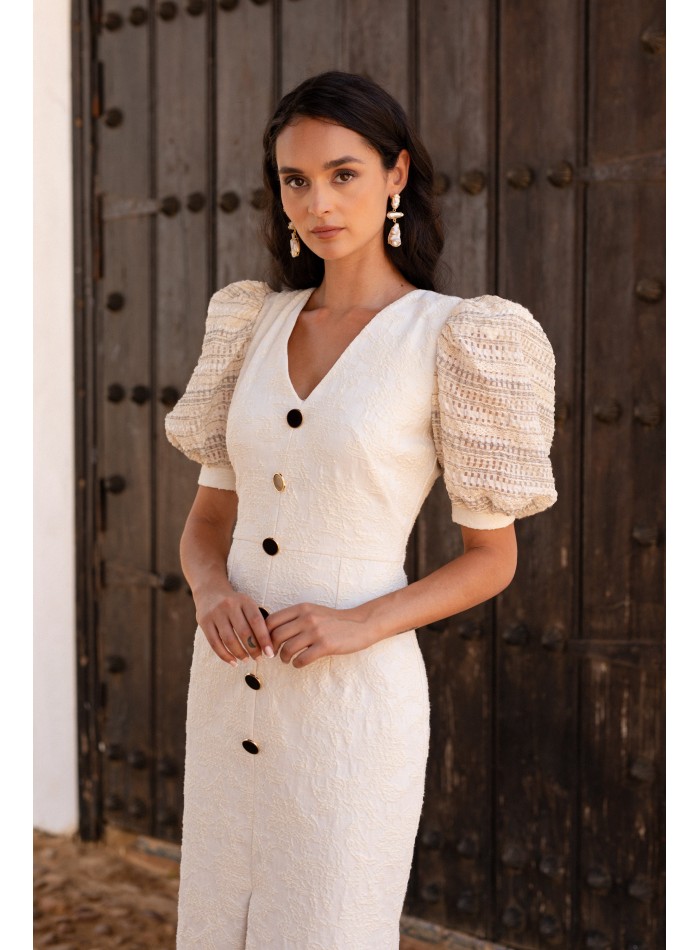 Robe de cocktail blanche à manches courtes...