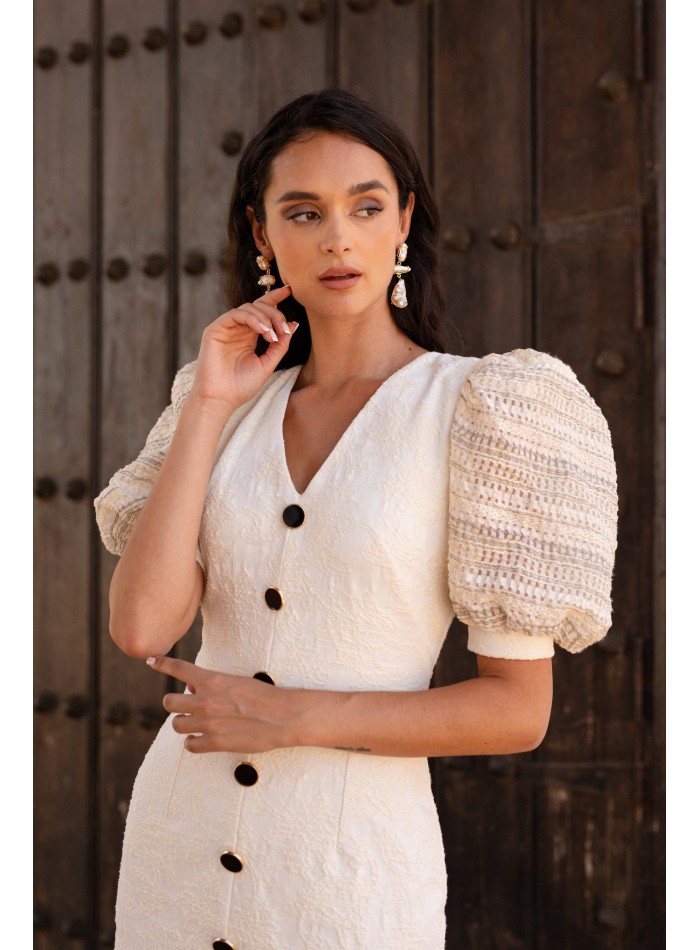 Robe de cocktail blanche à manches courtes...