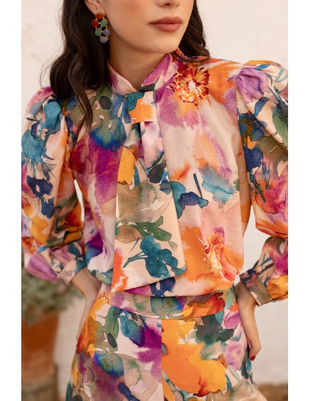 Two-piece white floral printed set