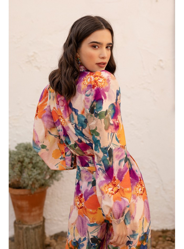 Two-piece white floral printed set