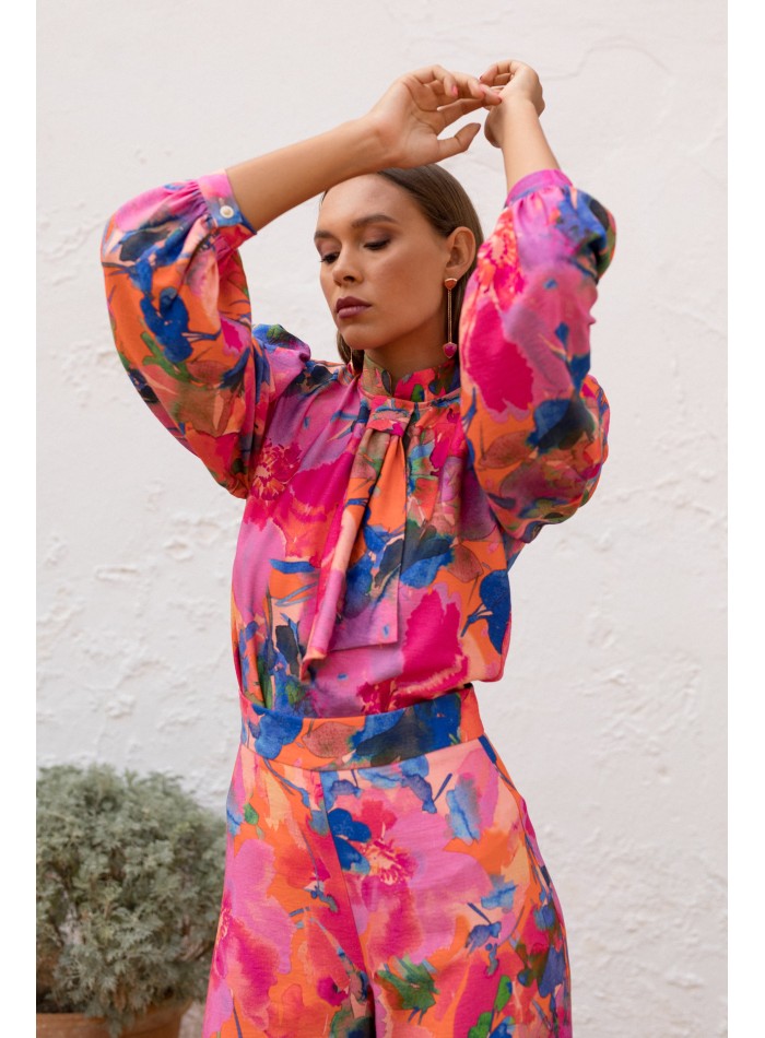 Pink floral print two-piece set