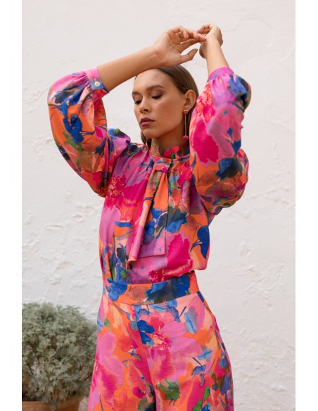 Conjunto dos piezas estampado floral rosa para invitadas