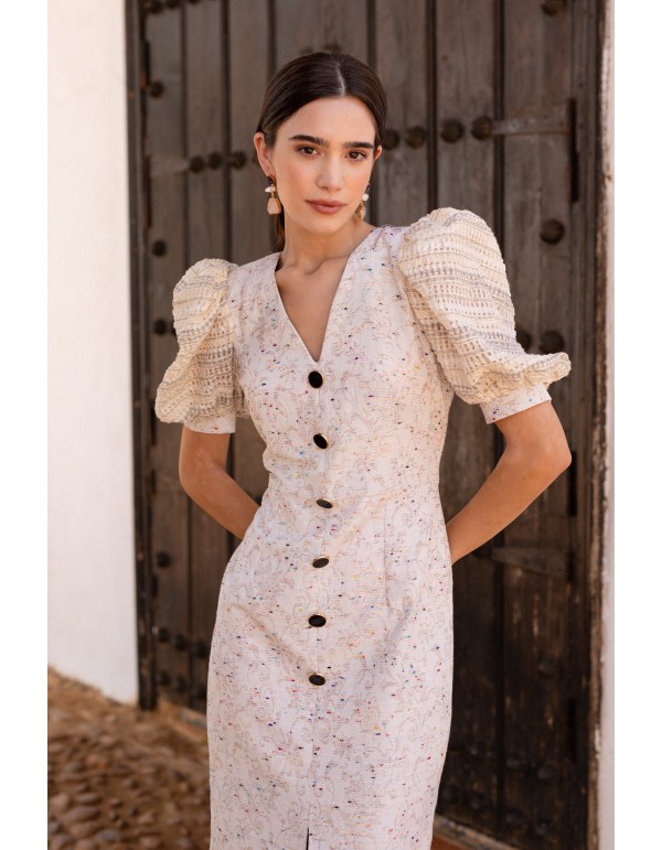 Lurex cocktail dress with short puffed sleeves