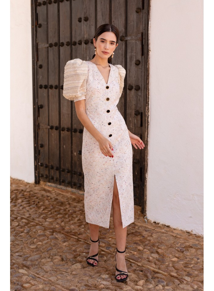 Robe de cocktail en lurex à manches courtes...