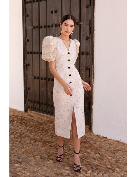 Lurex cocktail dress with short puffed sleeves