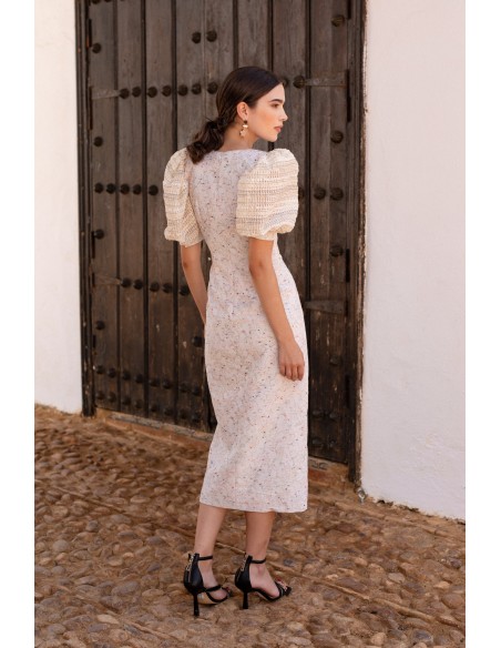 Lurex cocktail dress with short puffed sleeves