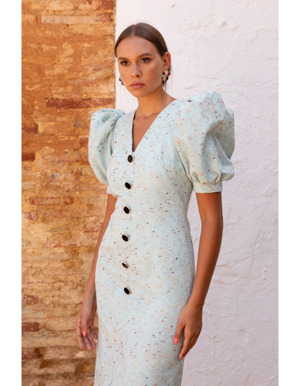 Vestido de cóctel estampado con manga corta abullonada para mama comunion 2