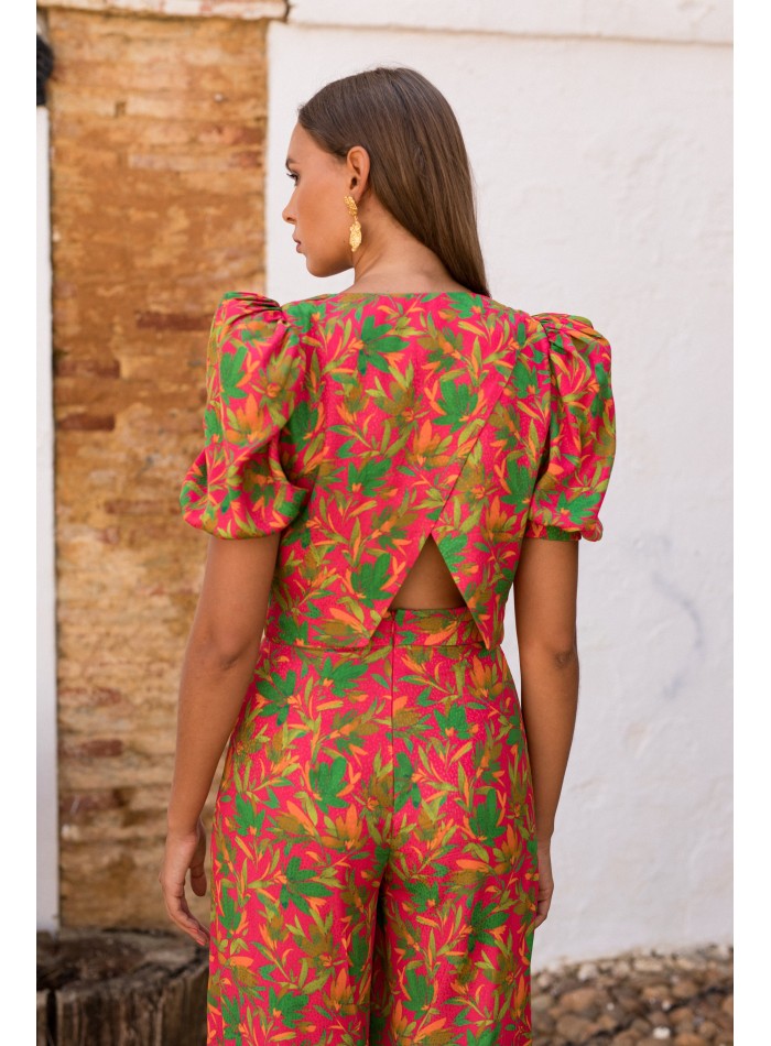 Conjunto top y pantalón estampado floral para bodas