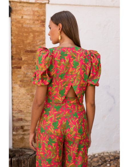 Conjunto top y pantalón estampado floral para bodas