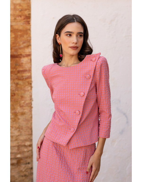 Pink vichy top and skirt set with long sleeves 2