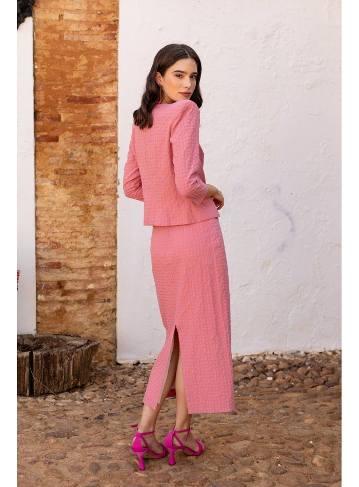 Conjunto top y falda rosa vichy de manga larga para ocasiones especiales