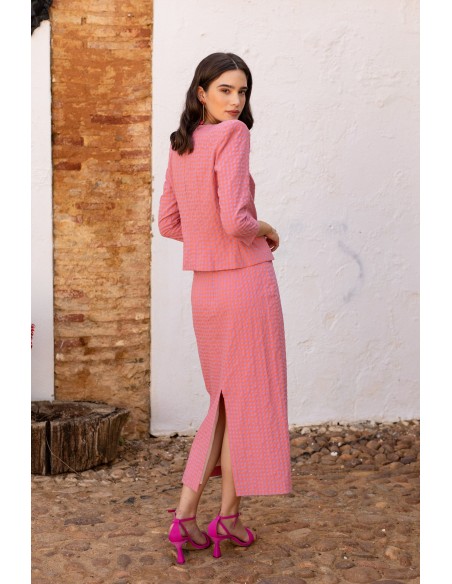 Pink vichy top and skirt set with long sleeves