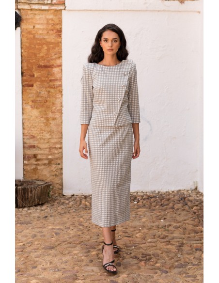 Two-piece gray vichy long-sleeved ensemble