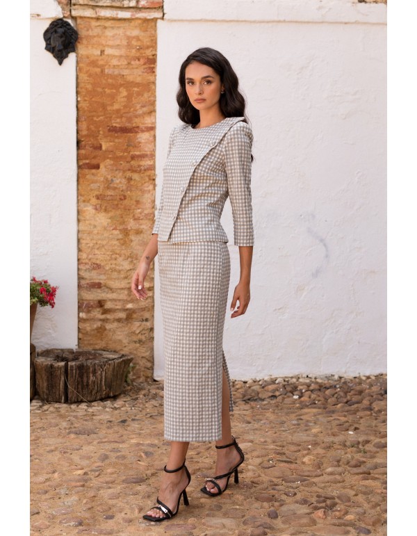 Ensemble deux pièces vichy gris à manches longues 2