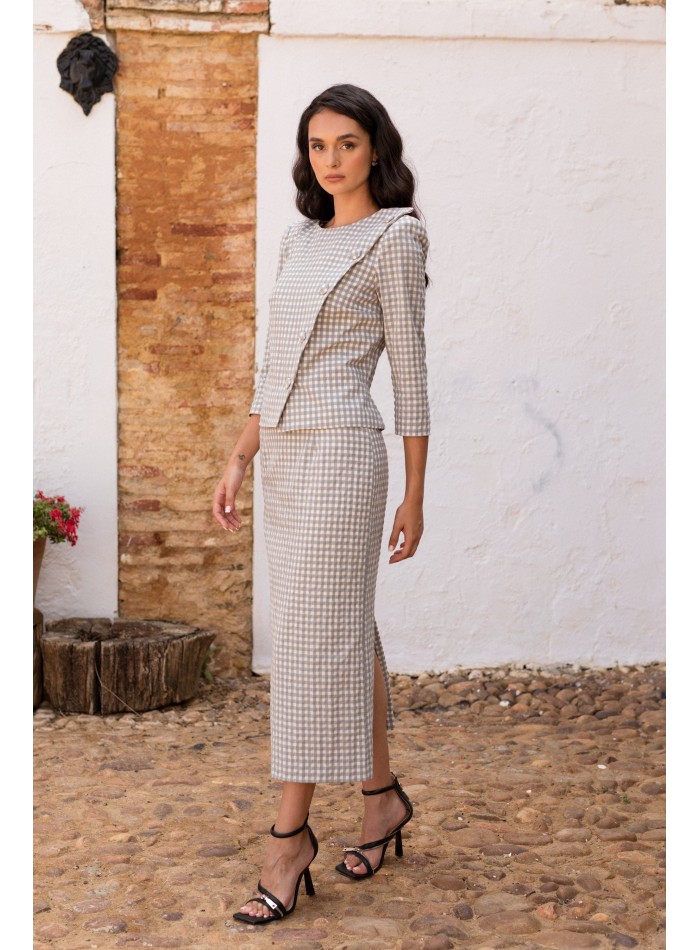 Conjunto dos piezas vichy gris de manga larga para bodas