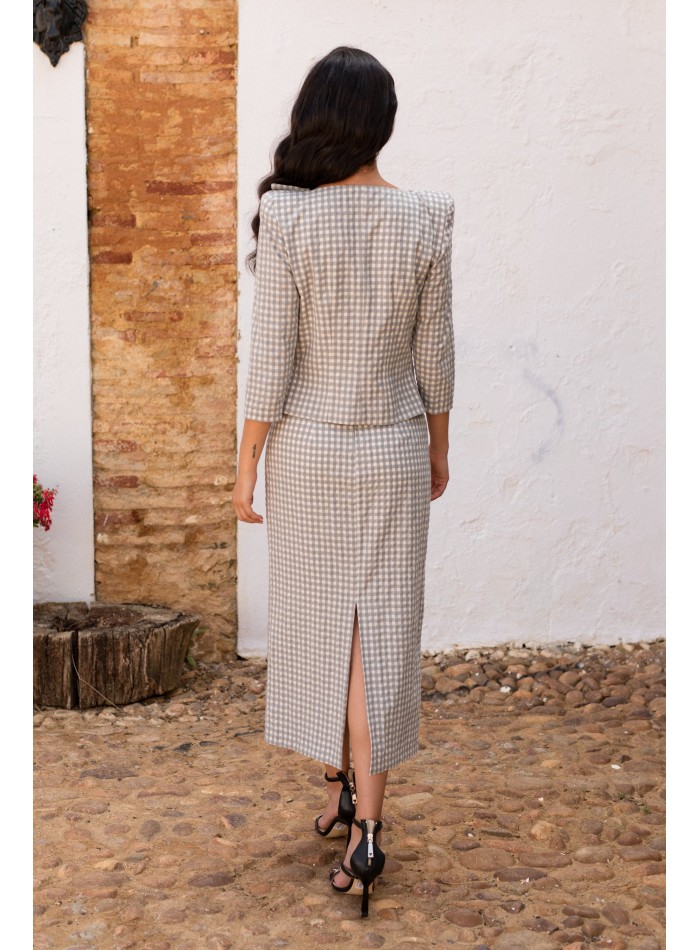 Two-piece gray vichy long-sleeved ensemble