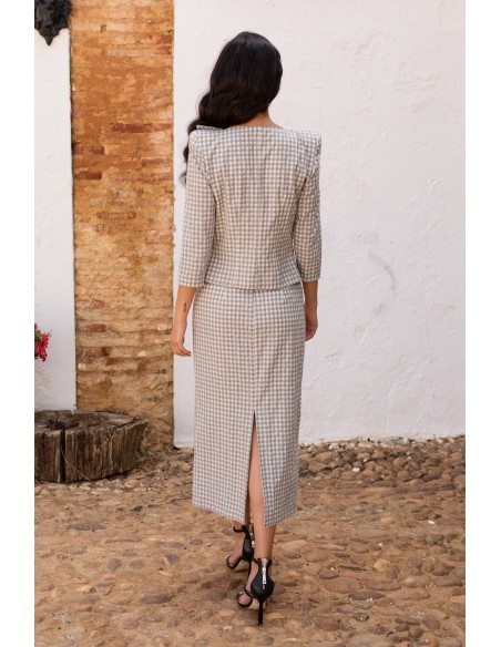 Ensemble deux pièces vichy gris à manches longues