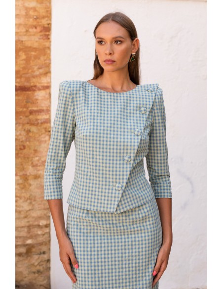 Ensemble top croisé et jupe midi vichy verte