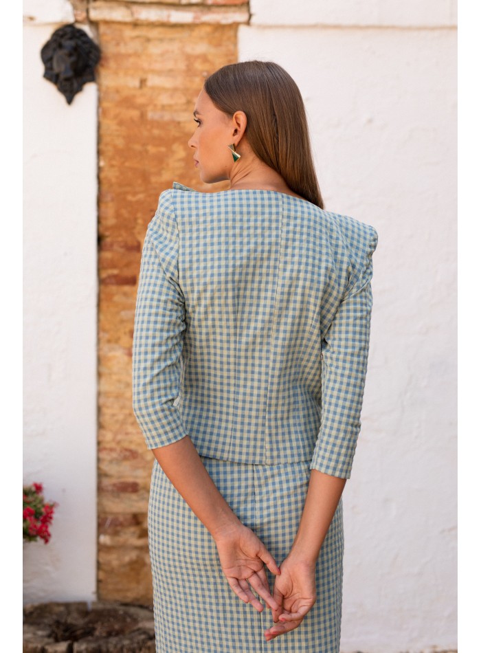 Ensemble top croisé et jupe midi vichy verte