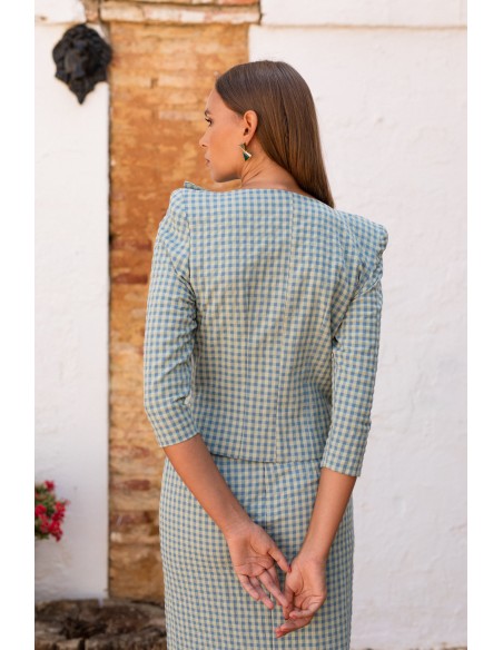 Ensemble top croisé et jupe midi vichy verte
