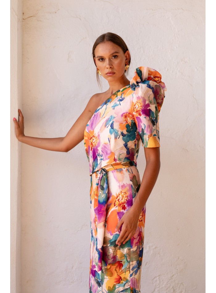 Asymmetrical two-piece white floral print set