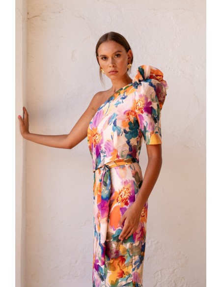 Ensemble deux pièces asymétrique imprimé floral blanc