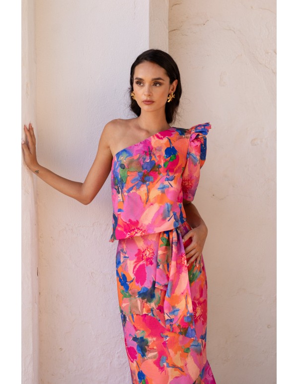 Conjunto top y falda estampado floral rosa 2