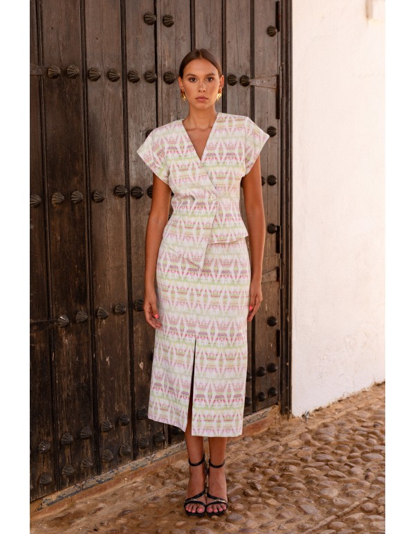 Conjunto dos piezas étnico top y falda midi para eventos