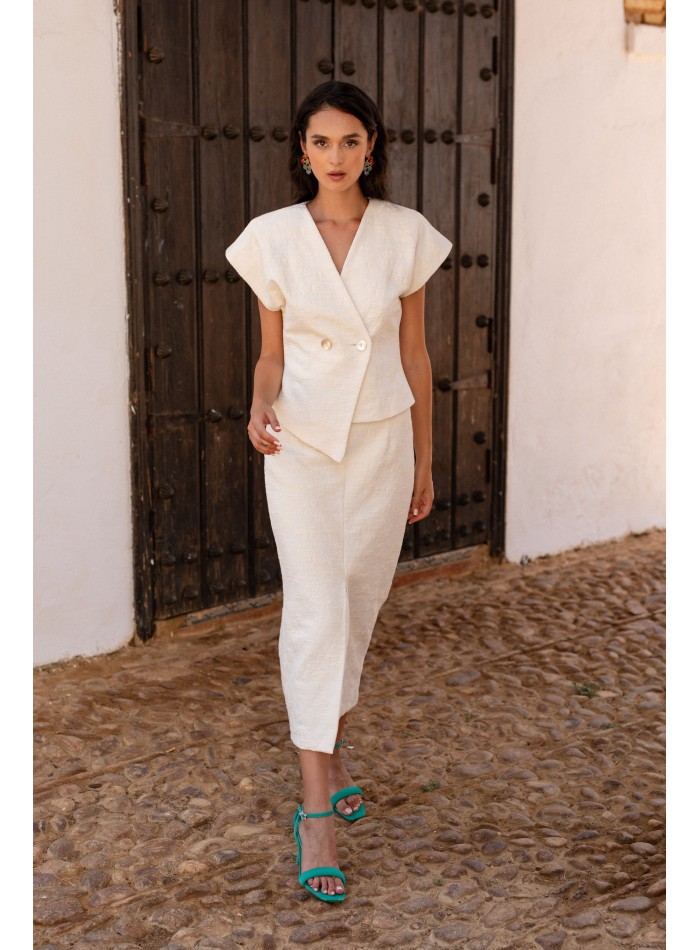 Conjunto dos piezas blanco con manga corta para eventos