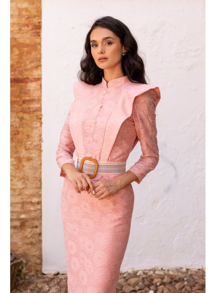 Robe d'invité midi en dentelle florale rose