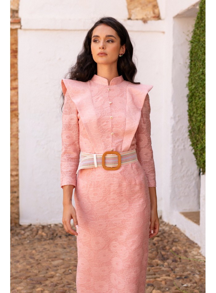 Robe d'invité midi en dentelle florale rose