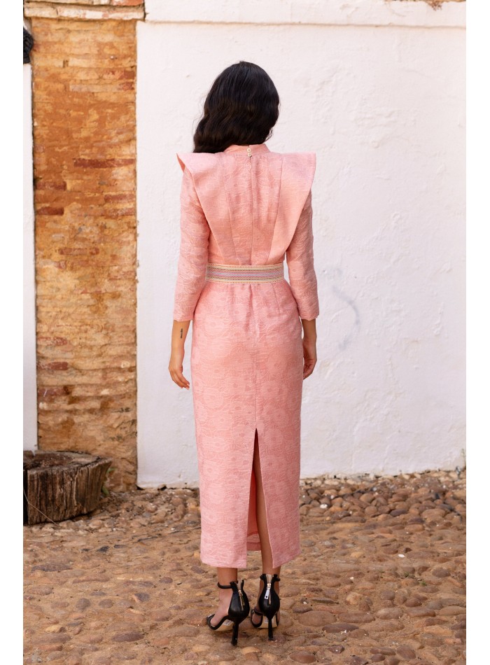 Robe d'invité midi en dentelle florale rose