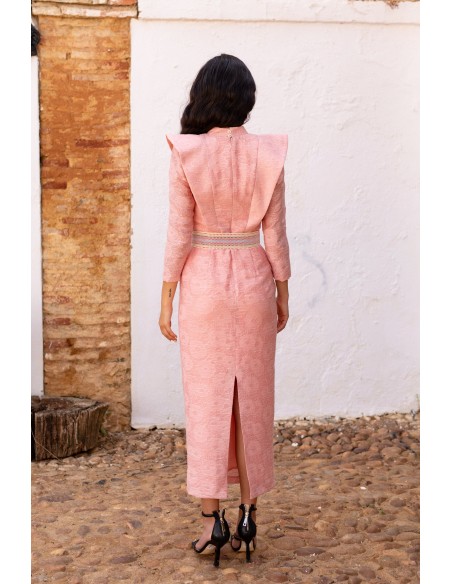 Floral lace pink midi guest dress