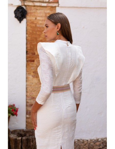 White floral lace midi dress with flaps