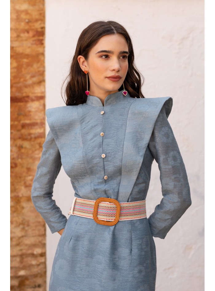 Robe midi d'invité bleue à imprimé floral