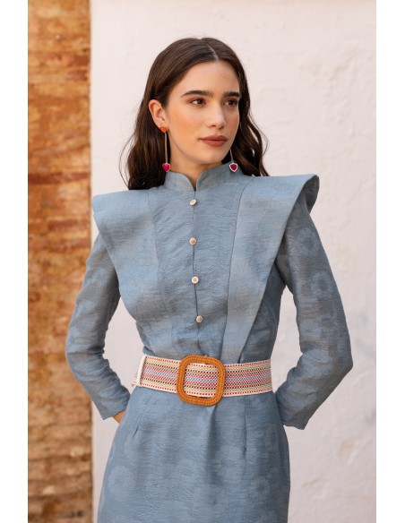 Robe midi d'invité bleue à imprimé floral