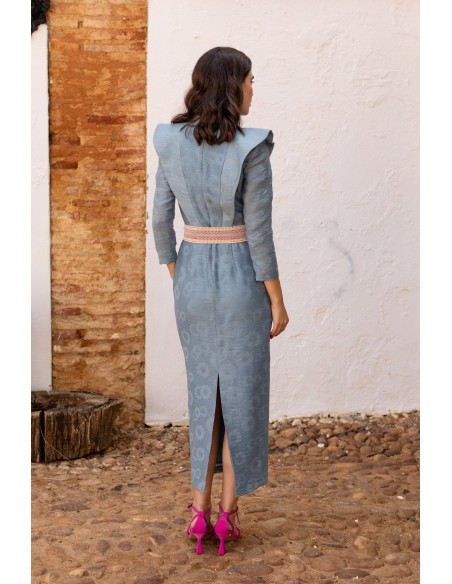 Robe midi d'invité bleue à imprimé floral