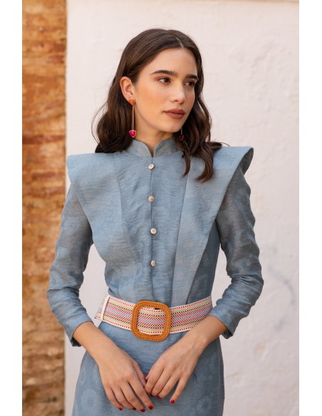 Robe midi d'invité bleue à imprimé floral