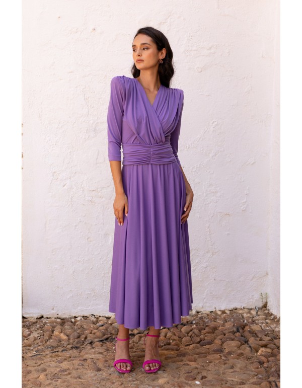 Mauve knitted midi dress with draped bodice 2