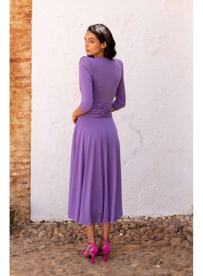 Mauve knitted midi dress with draped bodice