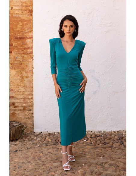 Green midi guest dress with waterfall back
