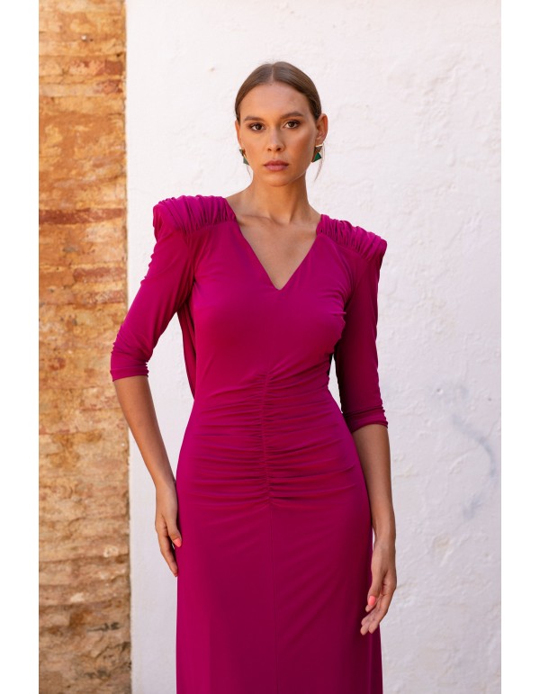 Vestido midi de punto morado con espalda drapeada 2