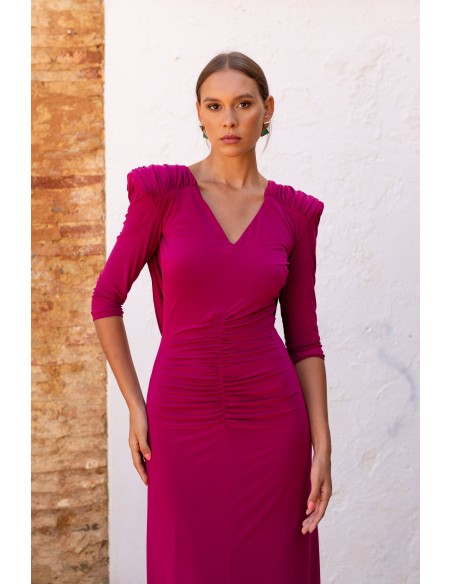 Purple knitted midi dress with draped back