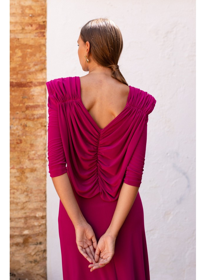 Robe midi en maille violette avec dos drapé